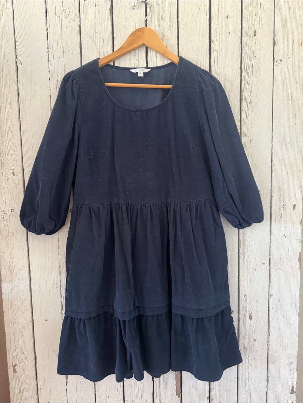 Time and Tru Navy Blue Long Sleeve Tiered Corduroy Dress